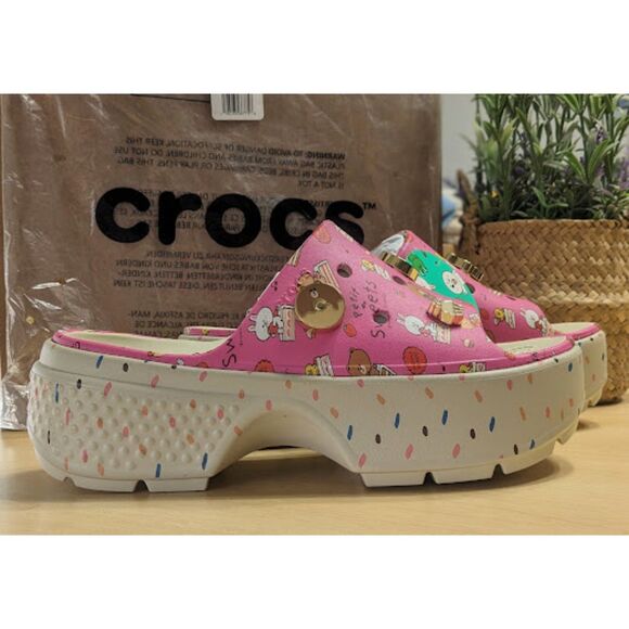 Crocs LINE FRIENDS Pink Stomp Platform Slide Sandals with Jibbitz Charms W10/M8 - Picture 2 of 13